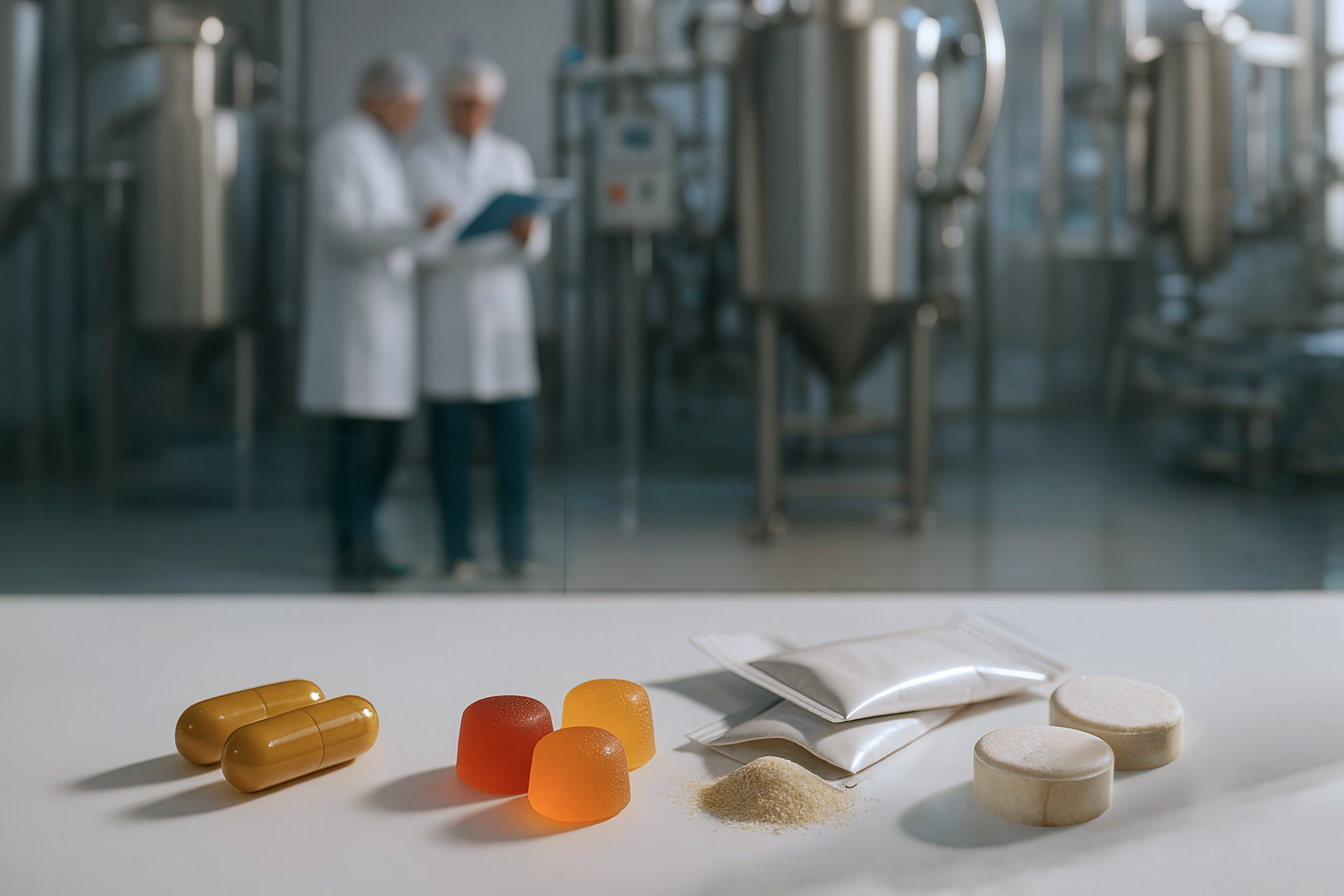 Capsules, gummies, powders, and tablets produced at the Protrition Labs facility